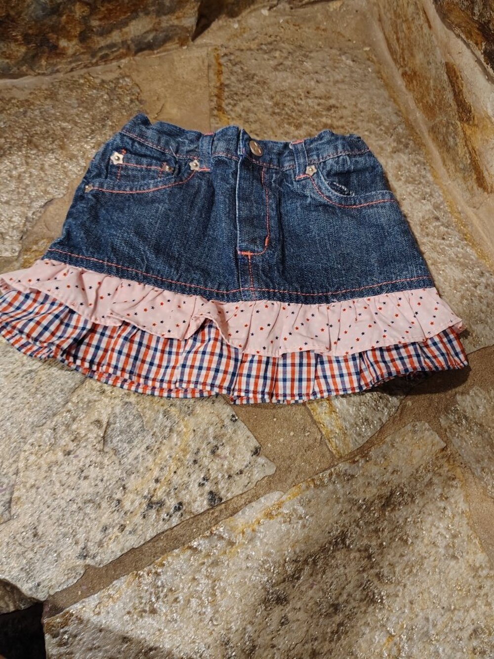 Toddler Infant Girl's Denim Ruffle Mini Skirt Size 24 Months Stars Plaid Jean